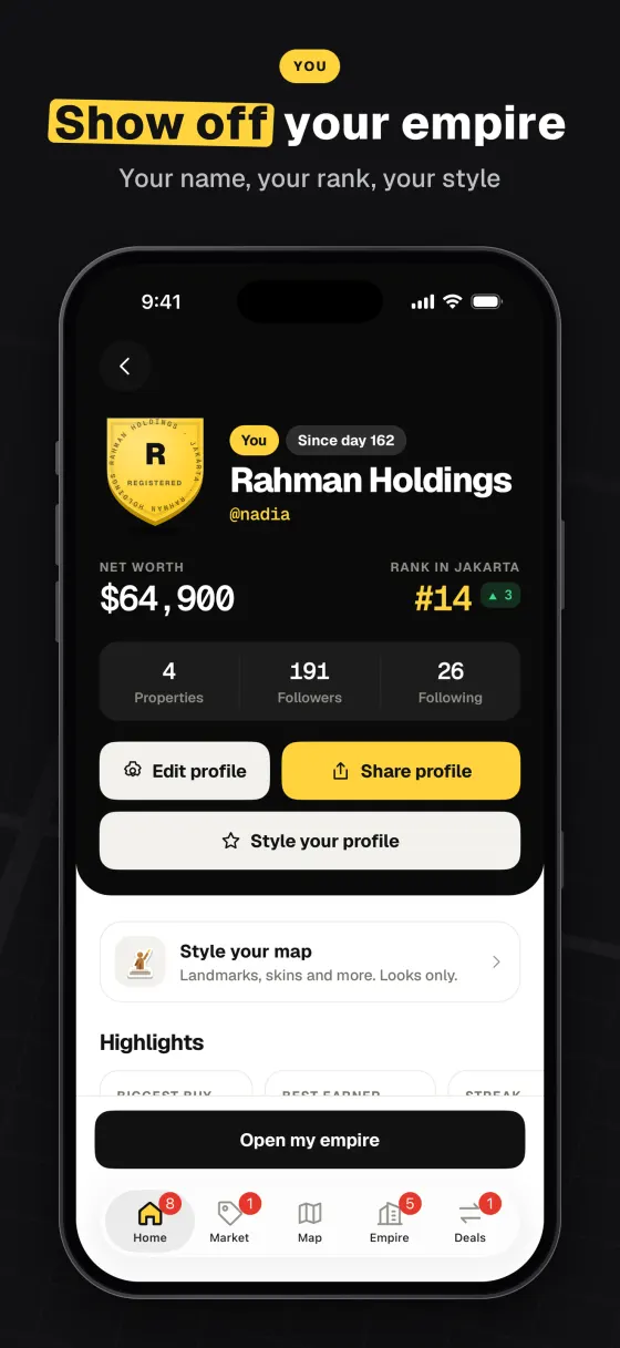 A company profile with rank, net worth and highlights